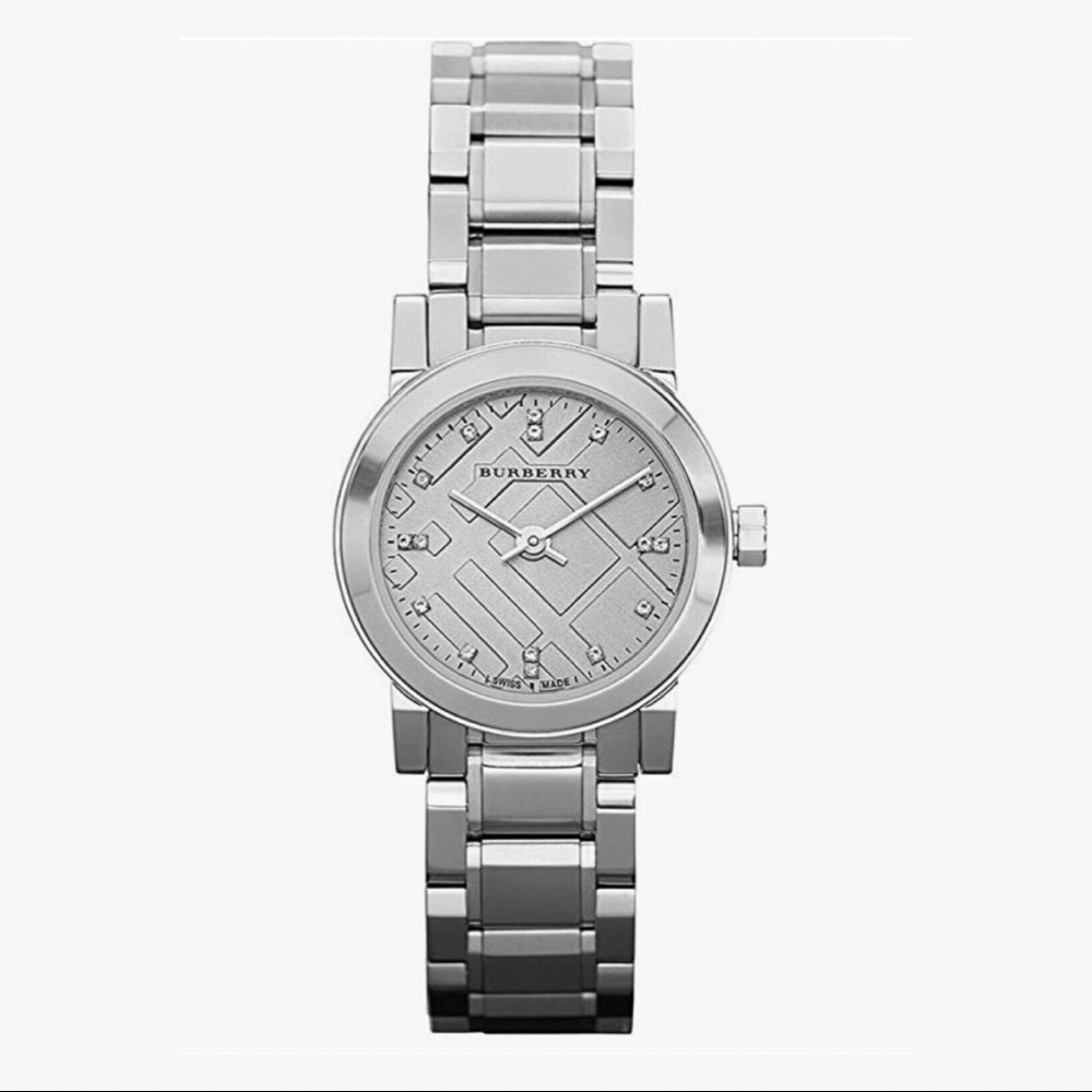 BURBERRY Women’s Heritage Nova Check Diamond 26mm Watch Stainless Steel + Box